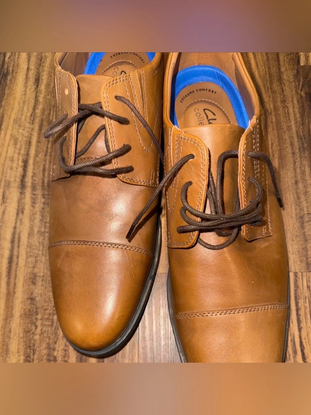 Collection By Clarks Men's Whiddon Cap Dark Tan Leather Shoes - Size 9 M